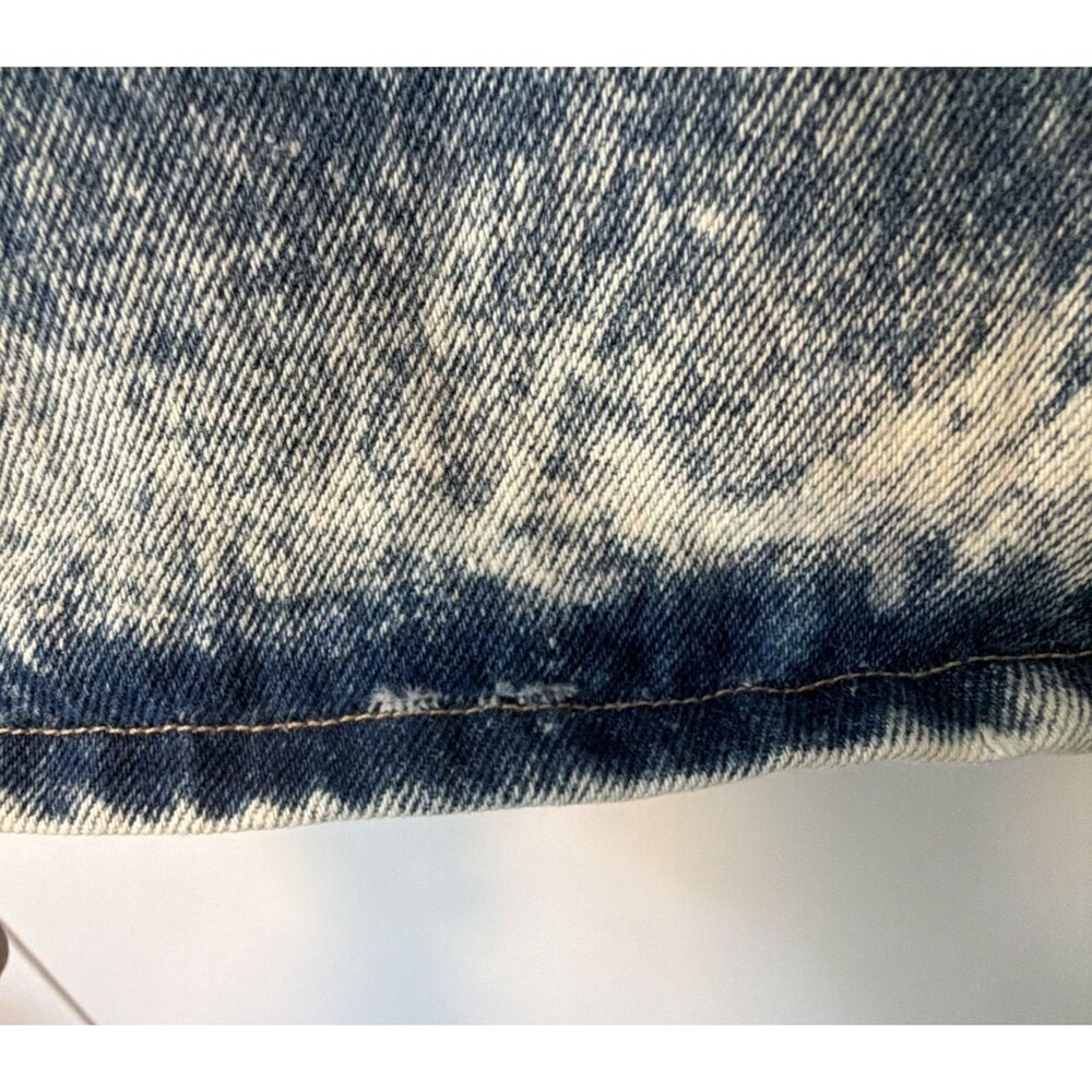 Vintage 80s Palmettos Acid Wash Denim Midi Skirt Pleated Button Back Slit L 16 - Picture 10 of 16